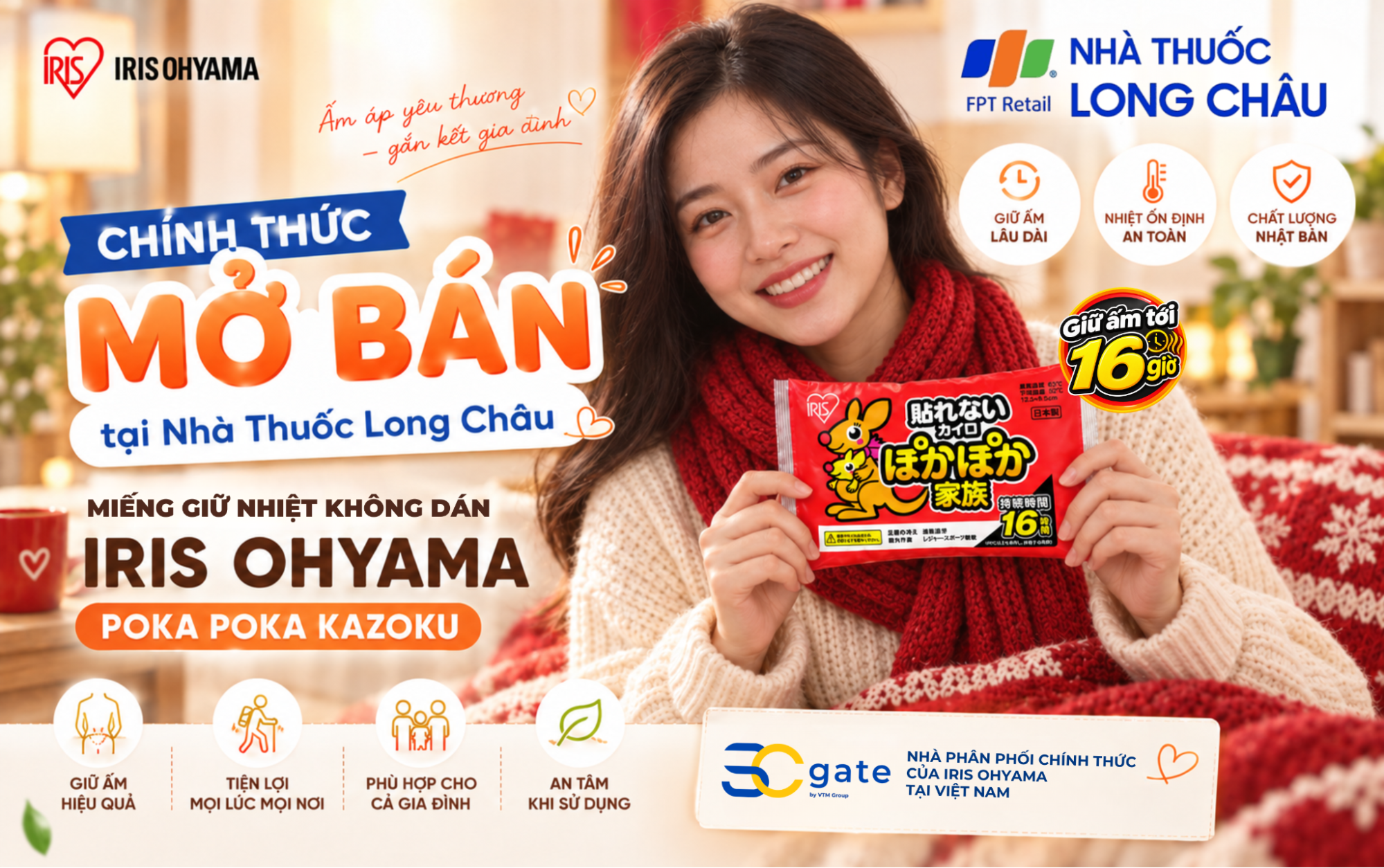 Chính thức mở bán miếng giữ nhiệt không dán Iris Ohyama POKA POKA KAZOKU tại hệ thống nhà thuốc Long Châu